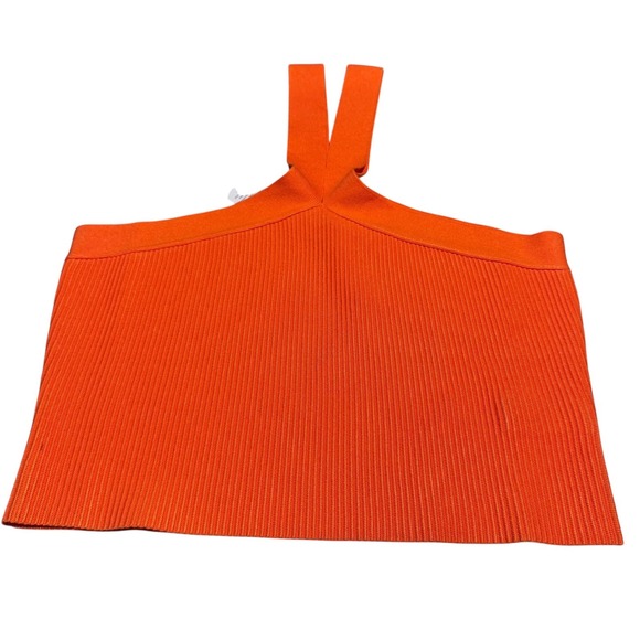 The Drop Tops - The Drop Halter Knit Top Womens Large Orange Ribbed Stretch Tank Sweater New‎